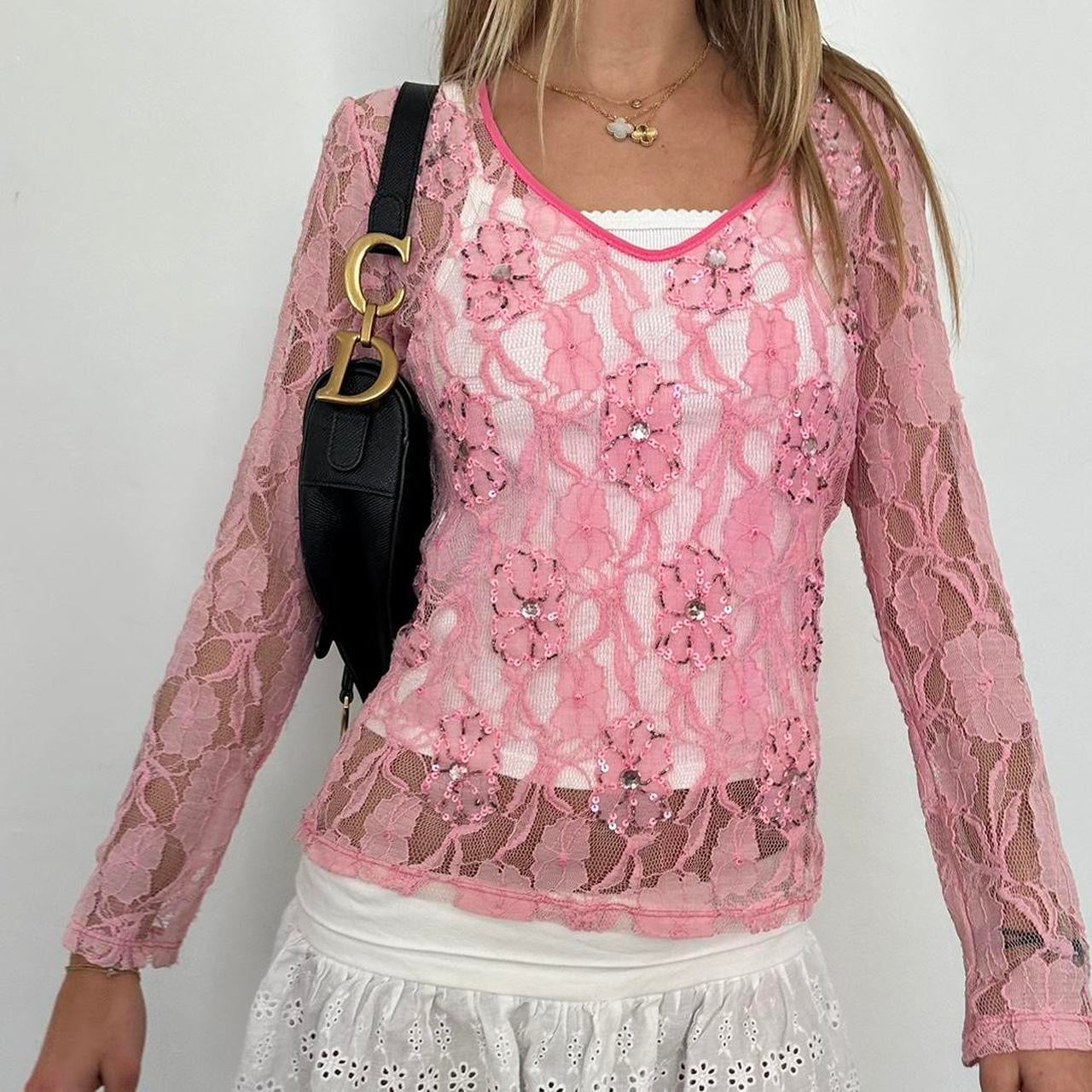 Vintage 90’s pink lace layering long sleeve top