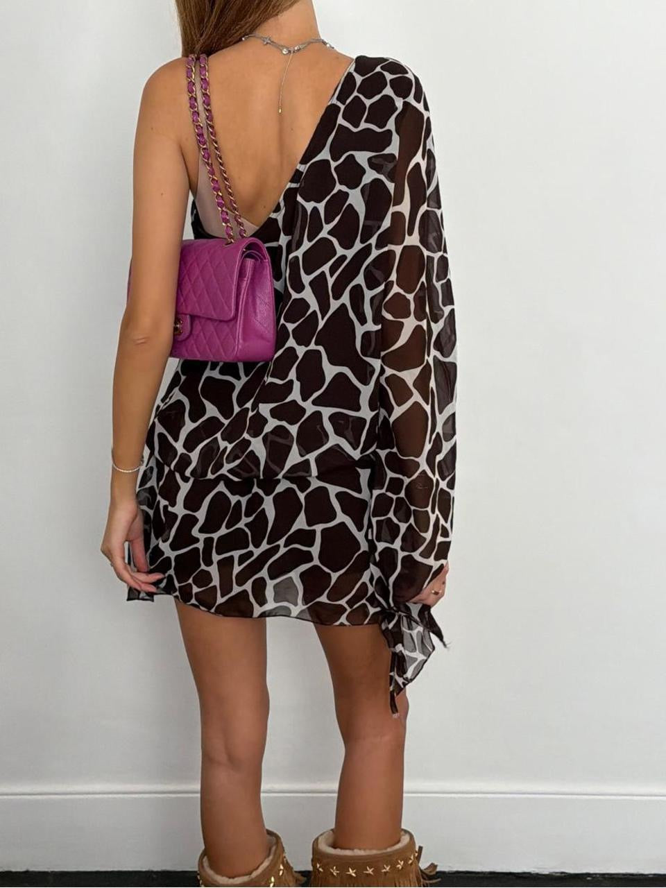 Vintage 00s animal print floaty asymmetrical mini dress
