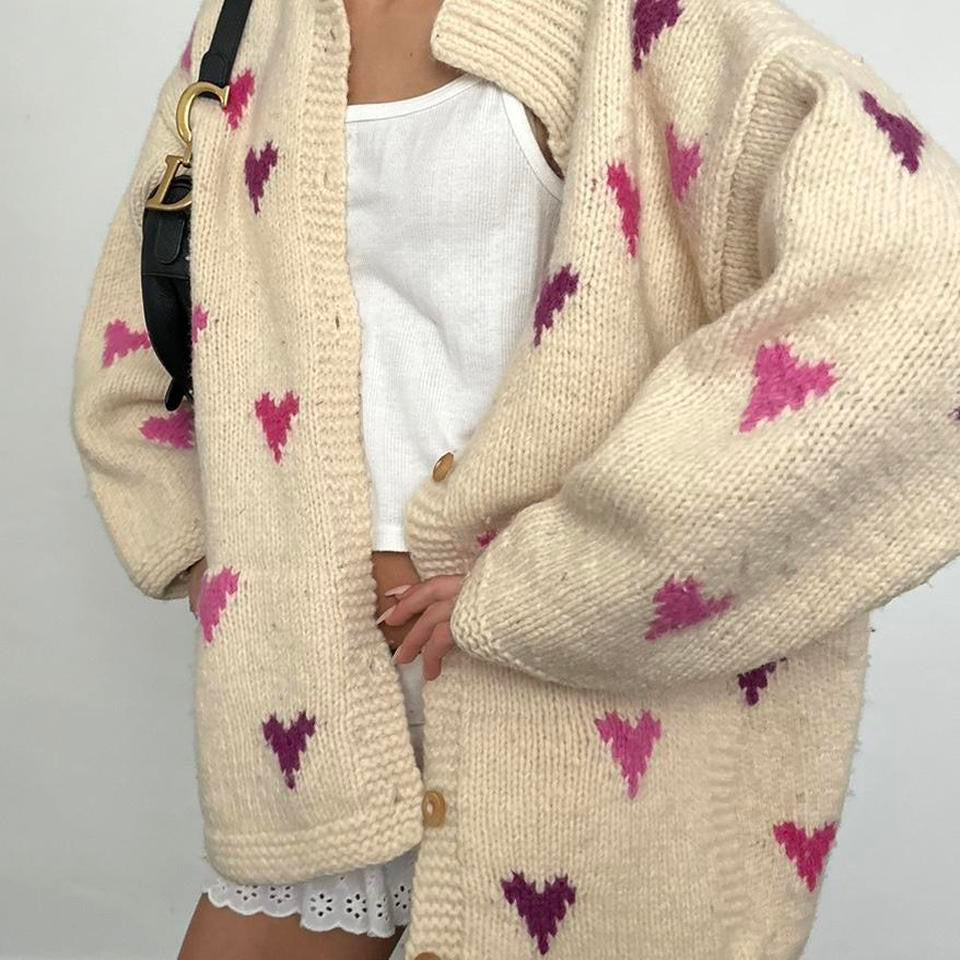 Vintage knitted pink heart pattern jacket