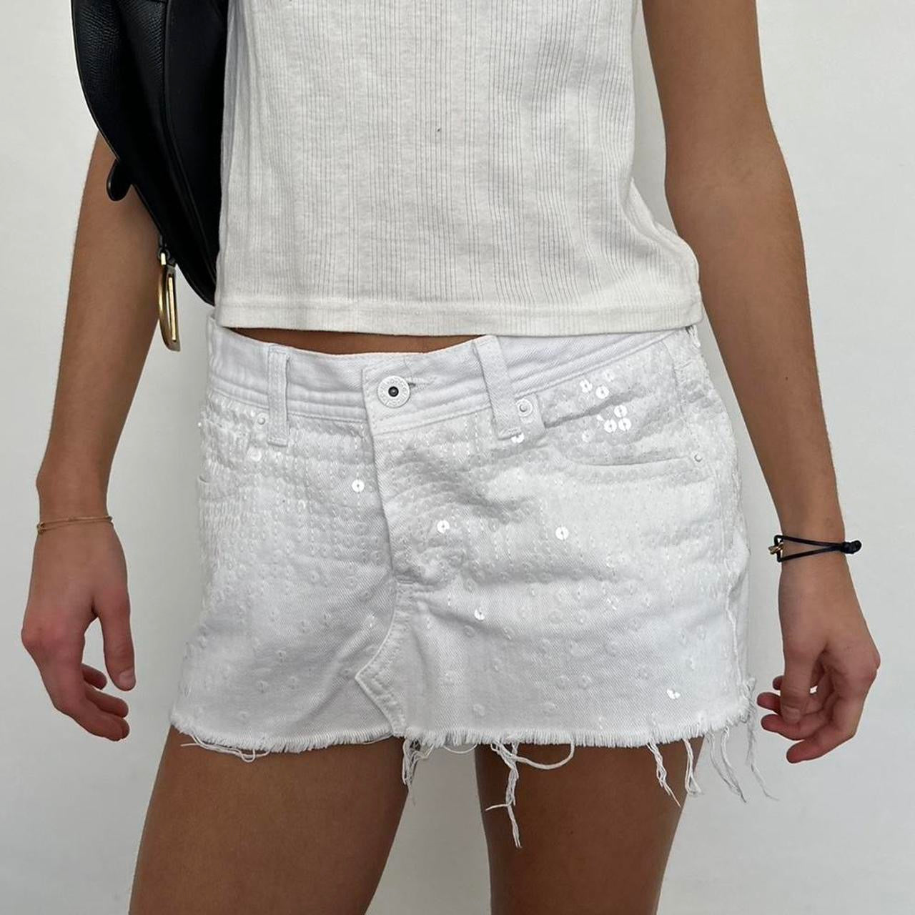 Vintage 2000s white sequin denim mini skirt