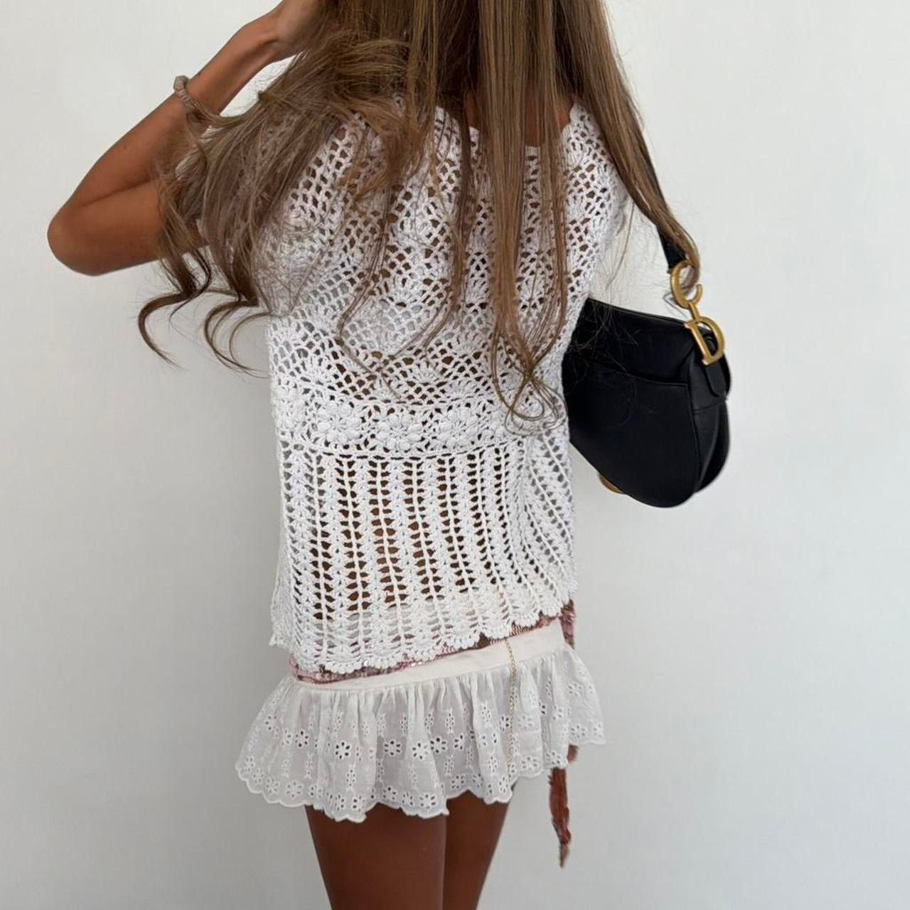 Vintage 00’s white boho crochet cardigan top