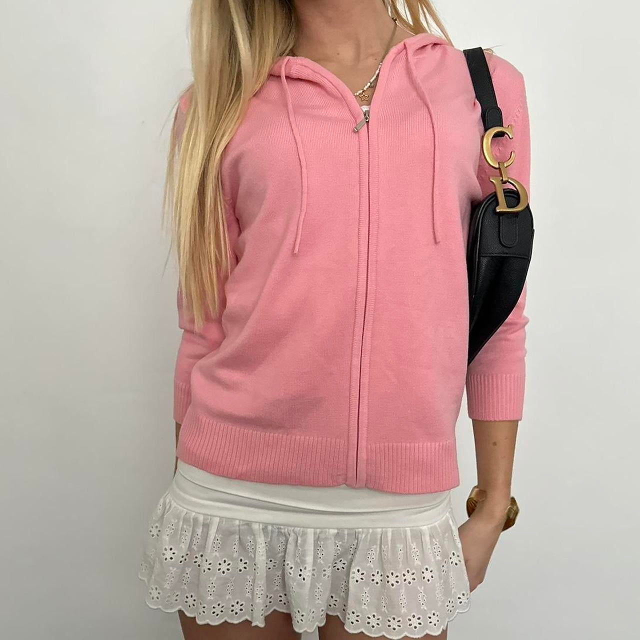 Vintage 90’s light pink knit zip up hoodie