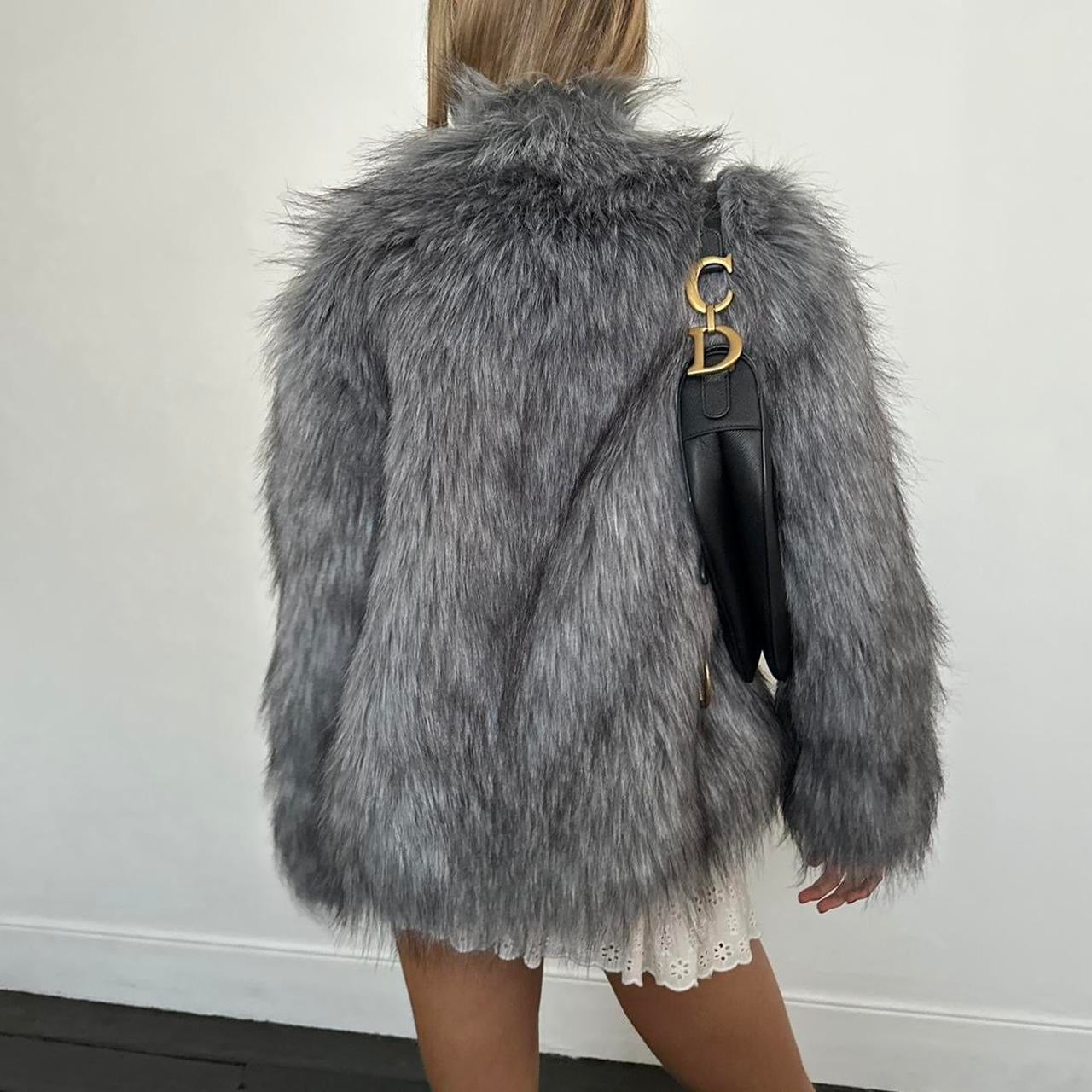 Vintage 2000’s grey faux fur jacket