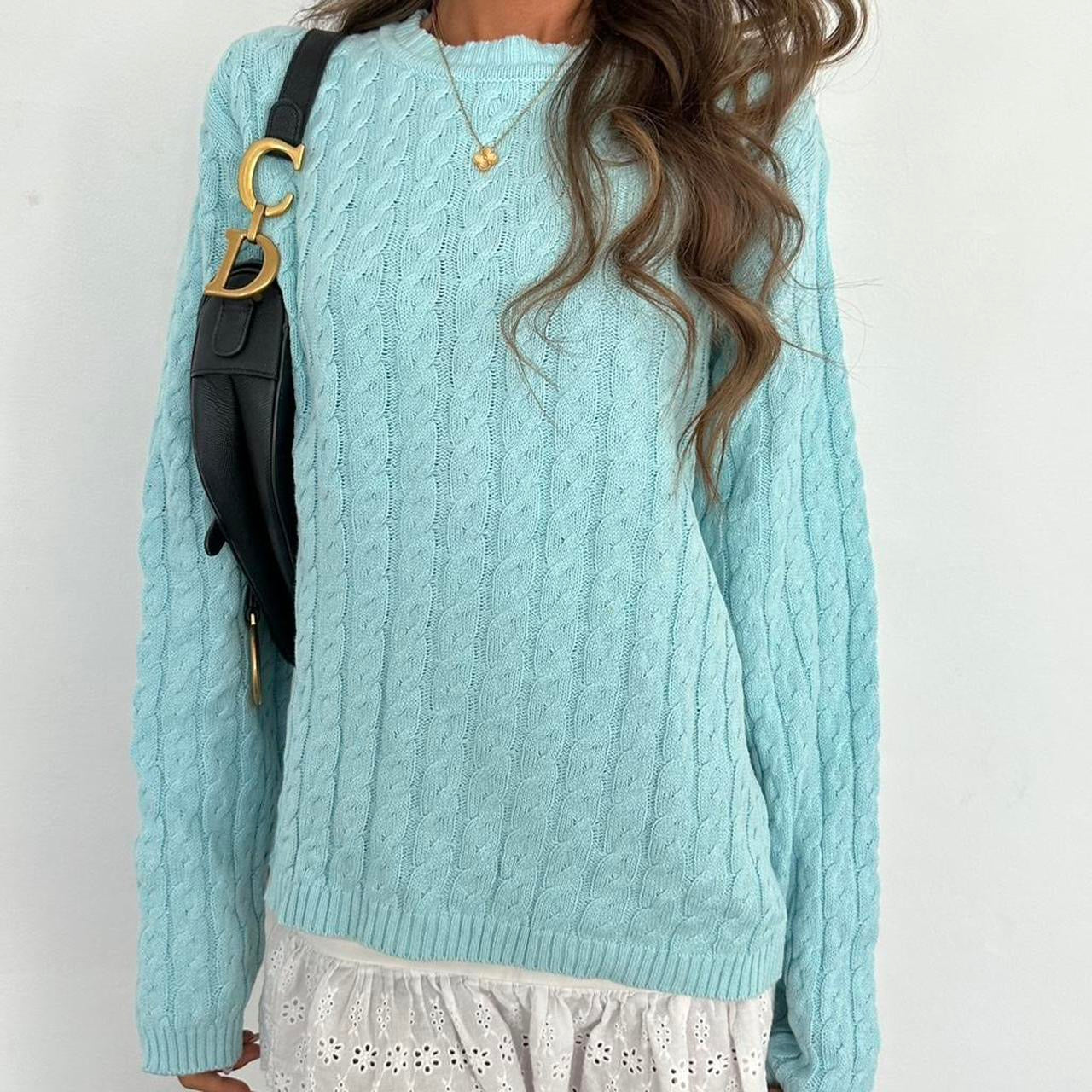 Vintage 2000s aqua blue cable knit sweater
