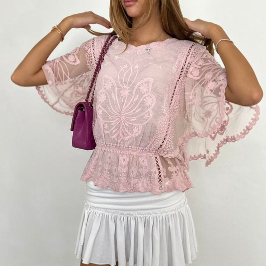 Vintage 00s pink boho lace top