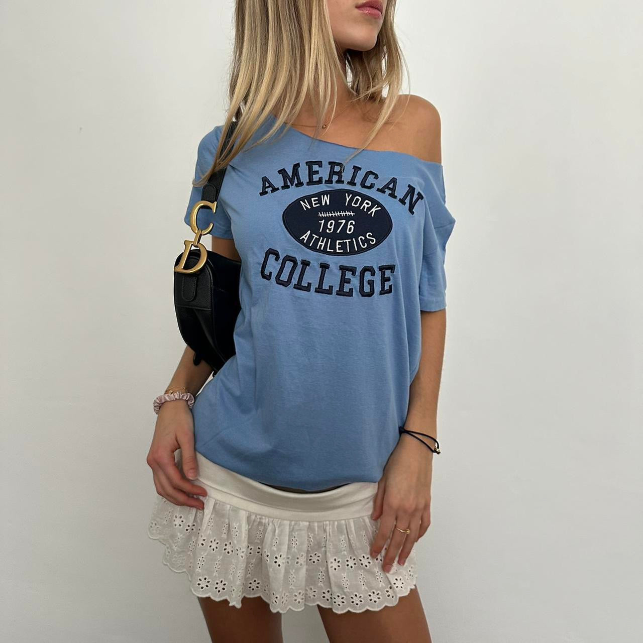 Vintage 90’s American College off the shoulder  tee