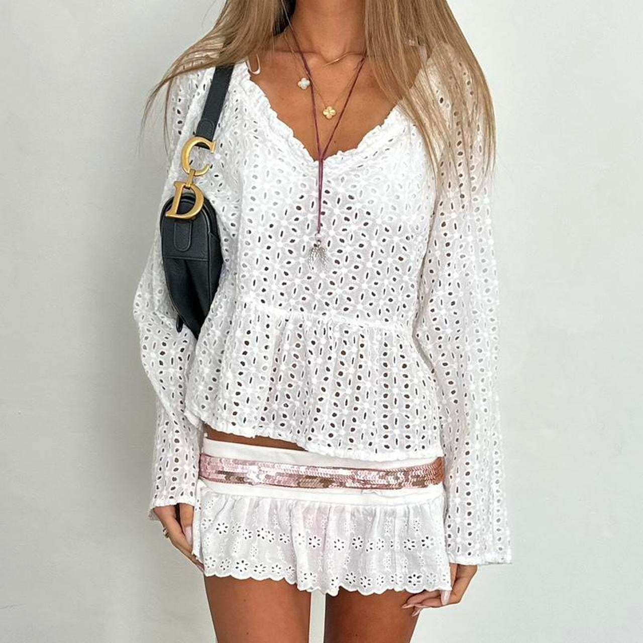 Vintage 00s white broderie boho summer top