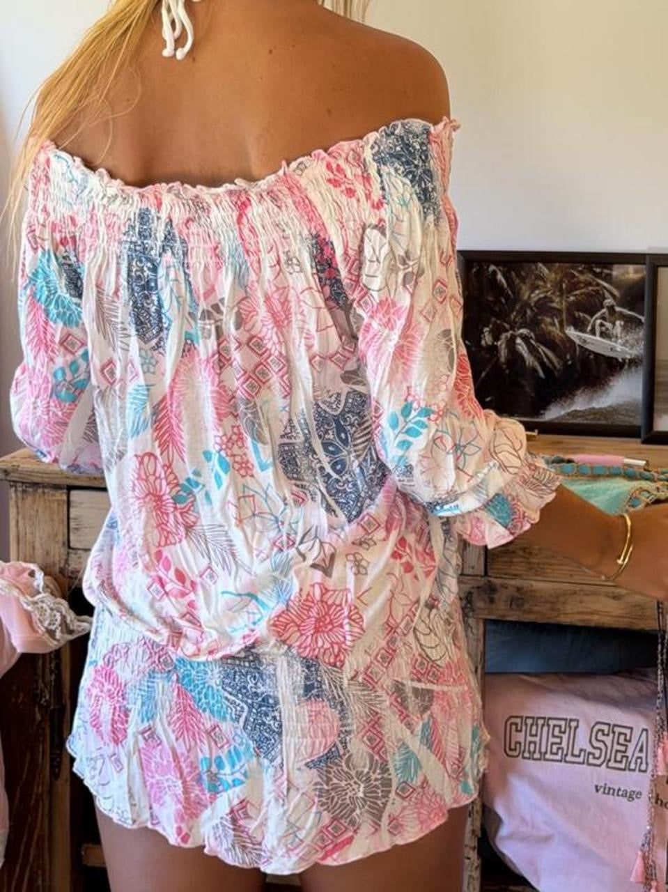 Vintage 00’s pink whimsical off shoulder mini dress