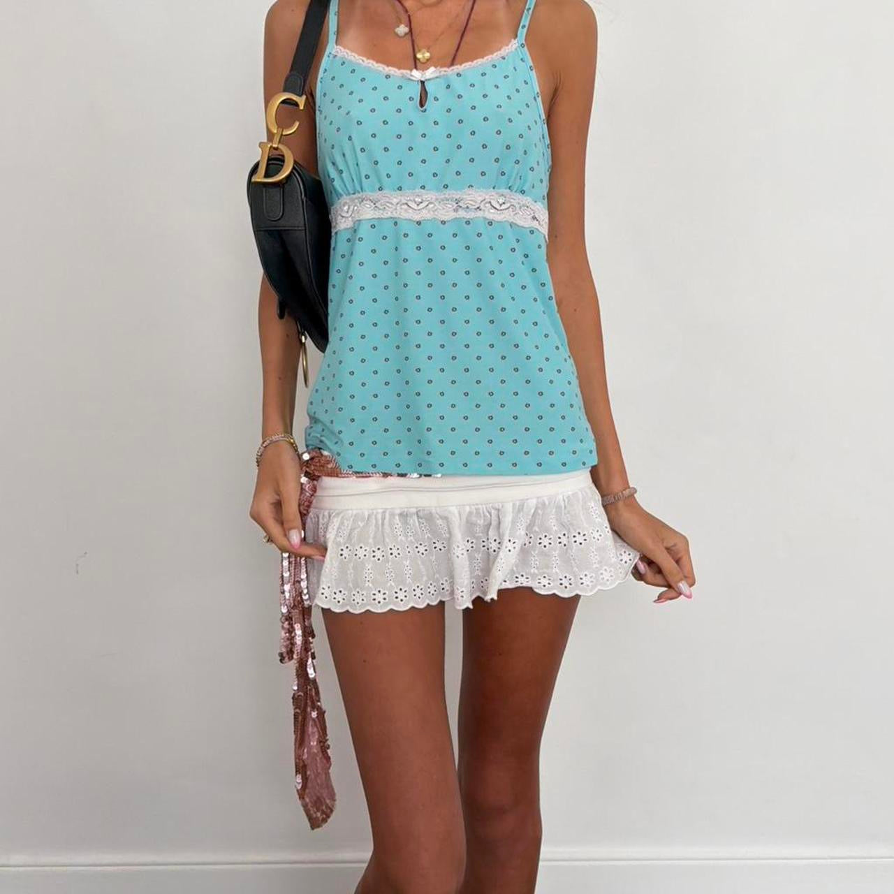 Vintage 00s blue polka dot cami top