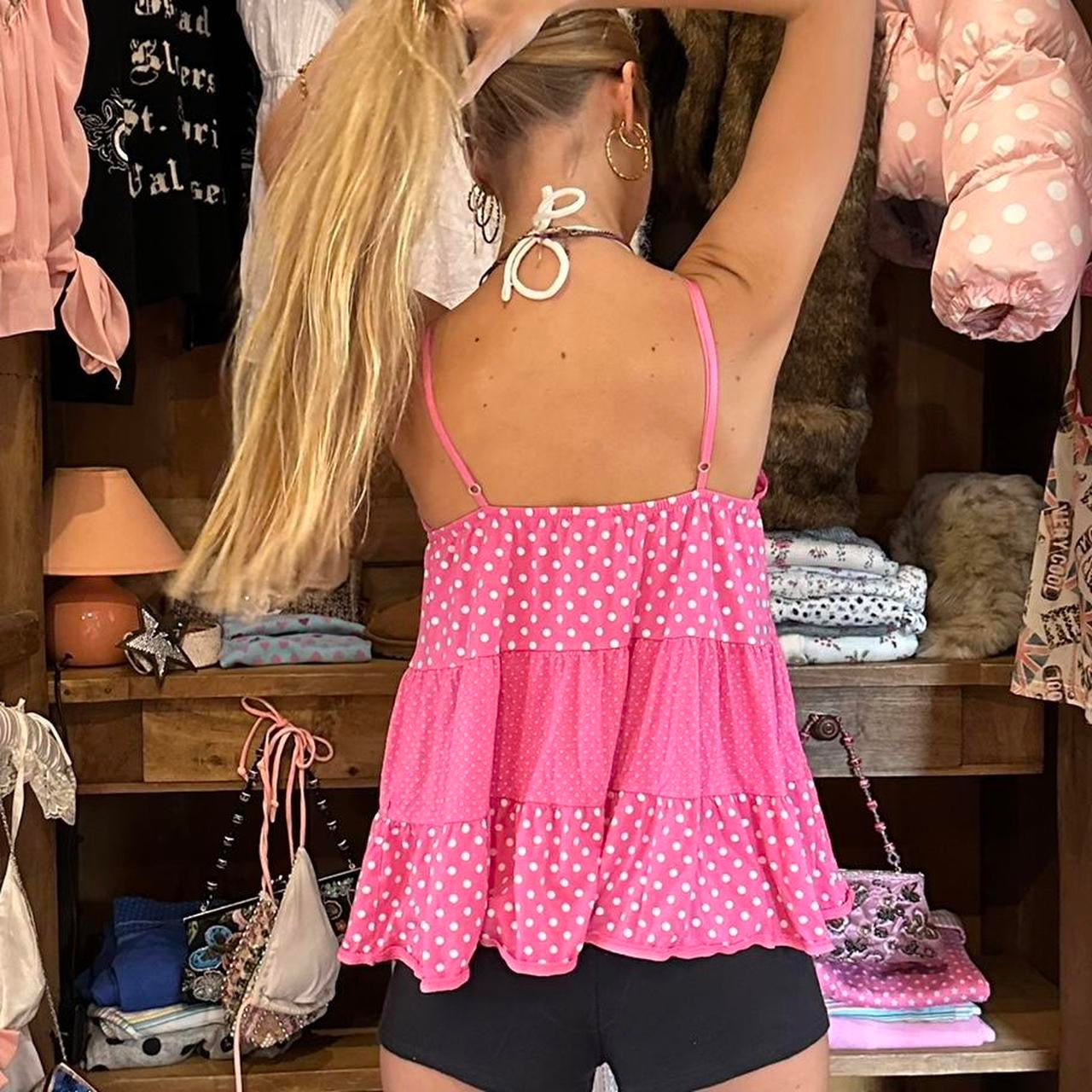 Vintage 2000’s Victoria’s Secret pink polka dot babydoll top