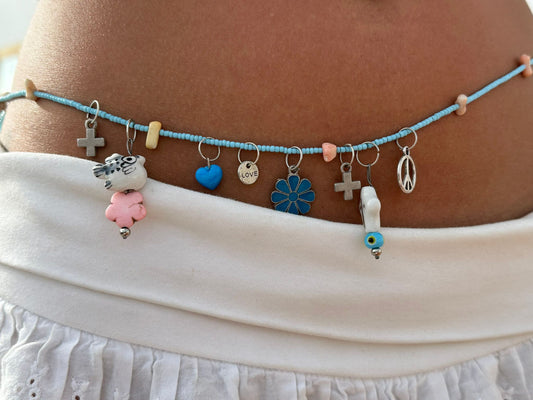 Handmade island blue beaded belly chain 🪸🐚