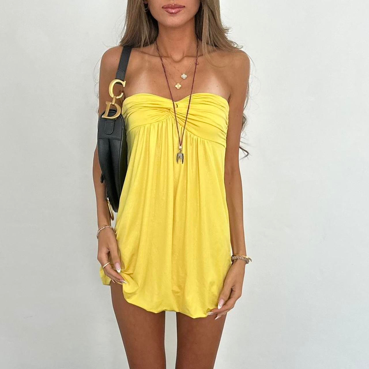 Vintage 00s yellow boho strapless mini dress