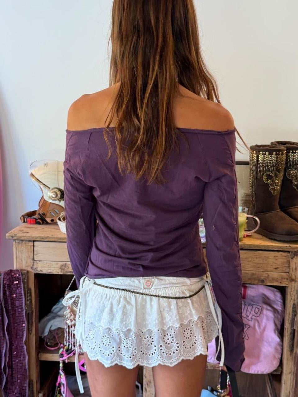 Vintage 00’s princess crown purple gothic script long sleeve top