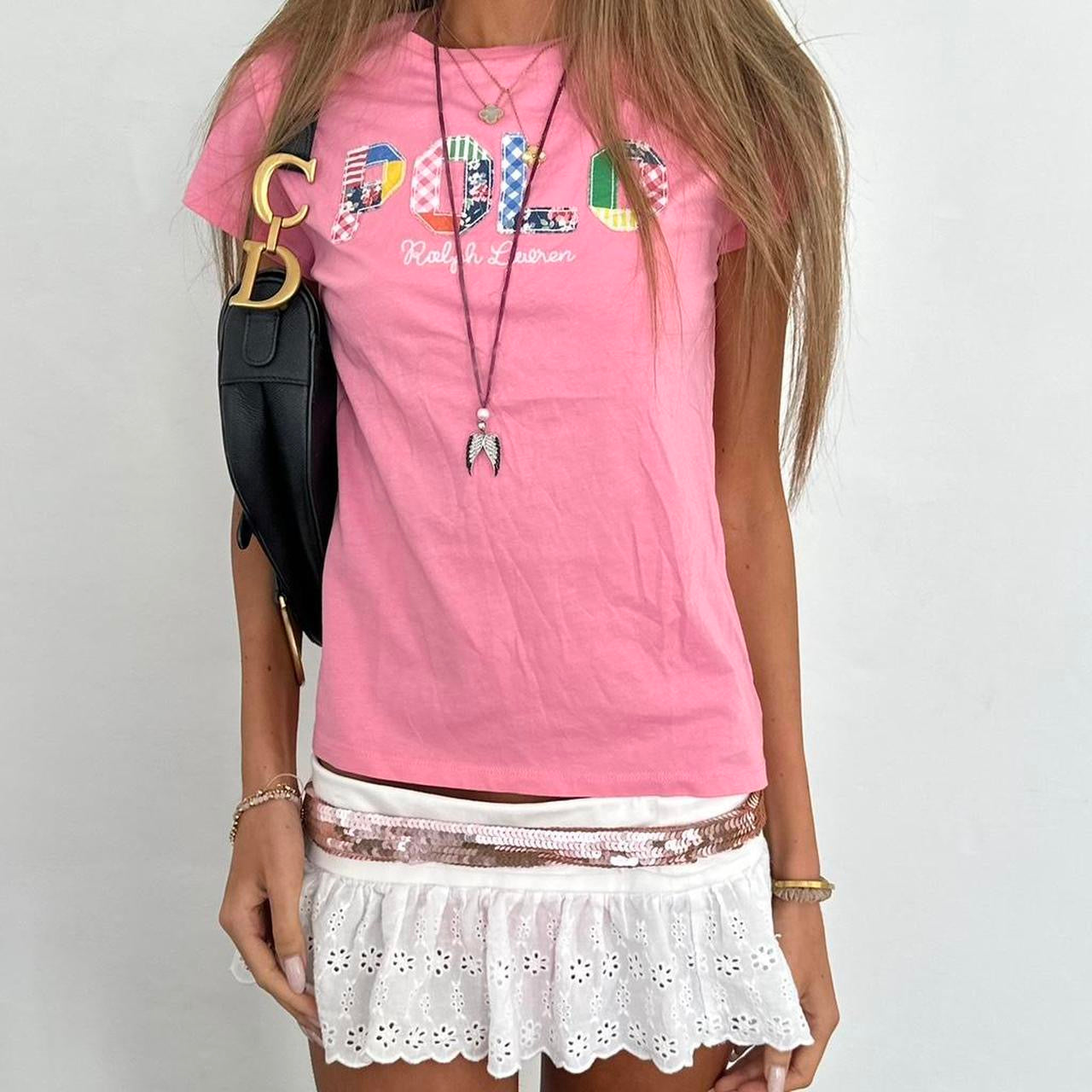 Vintage Ralph Lauren pink patch polo baby tee