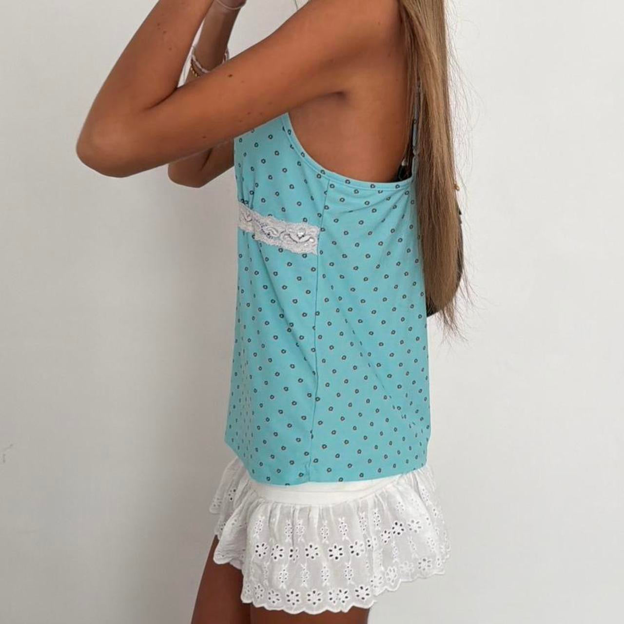 Vintage 00s blue polka dot cami top