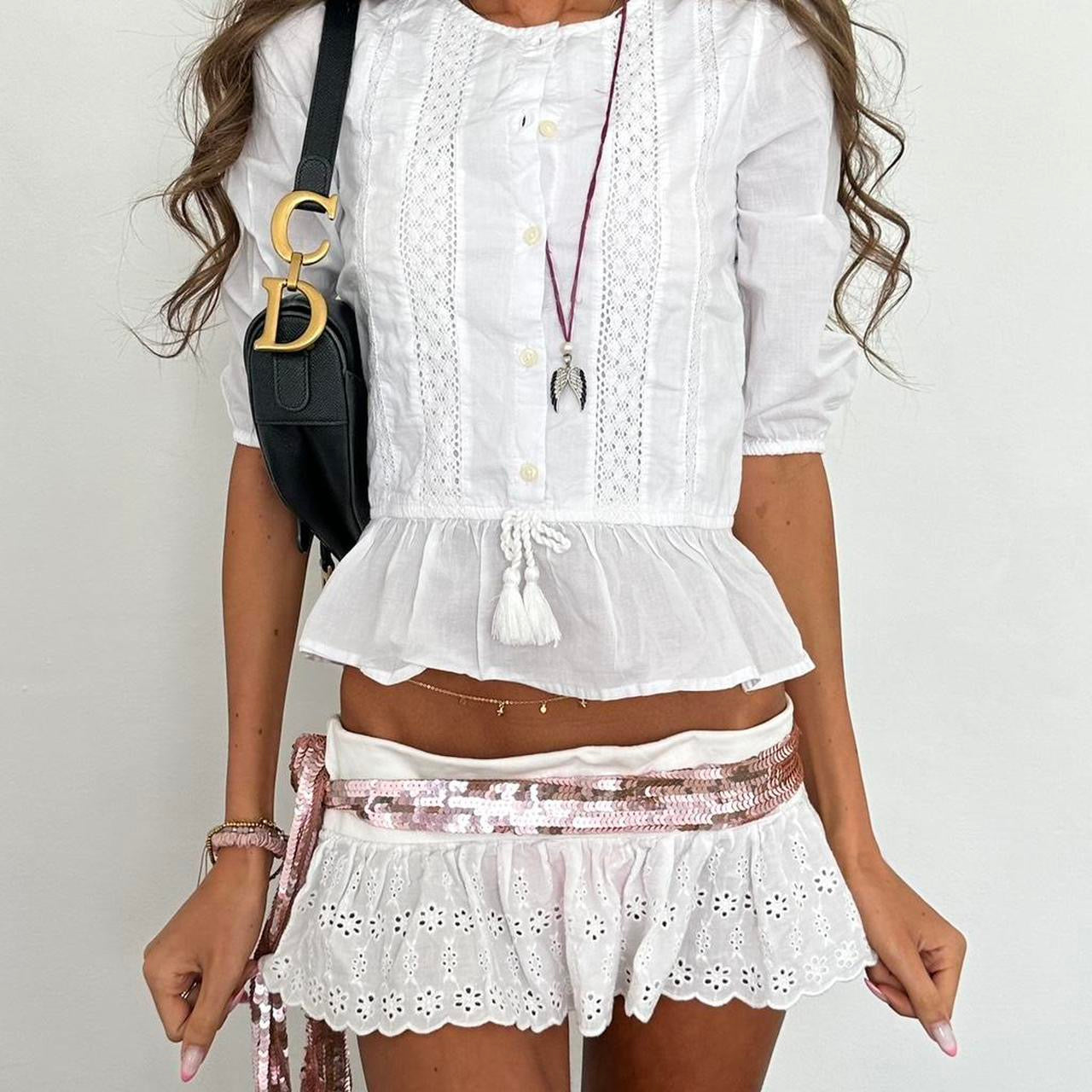 Vintage white boho frilly blouse top