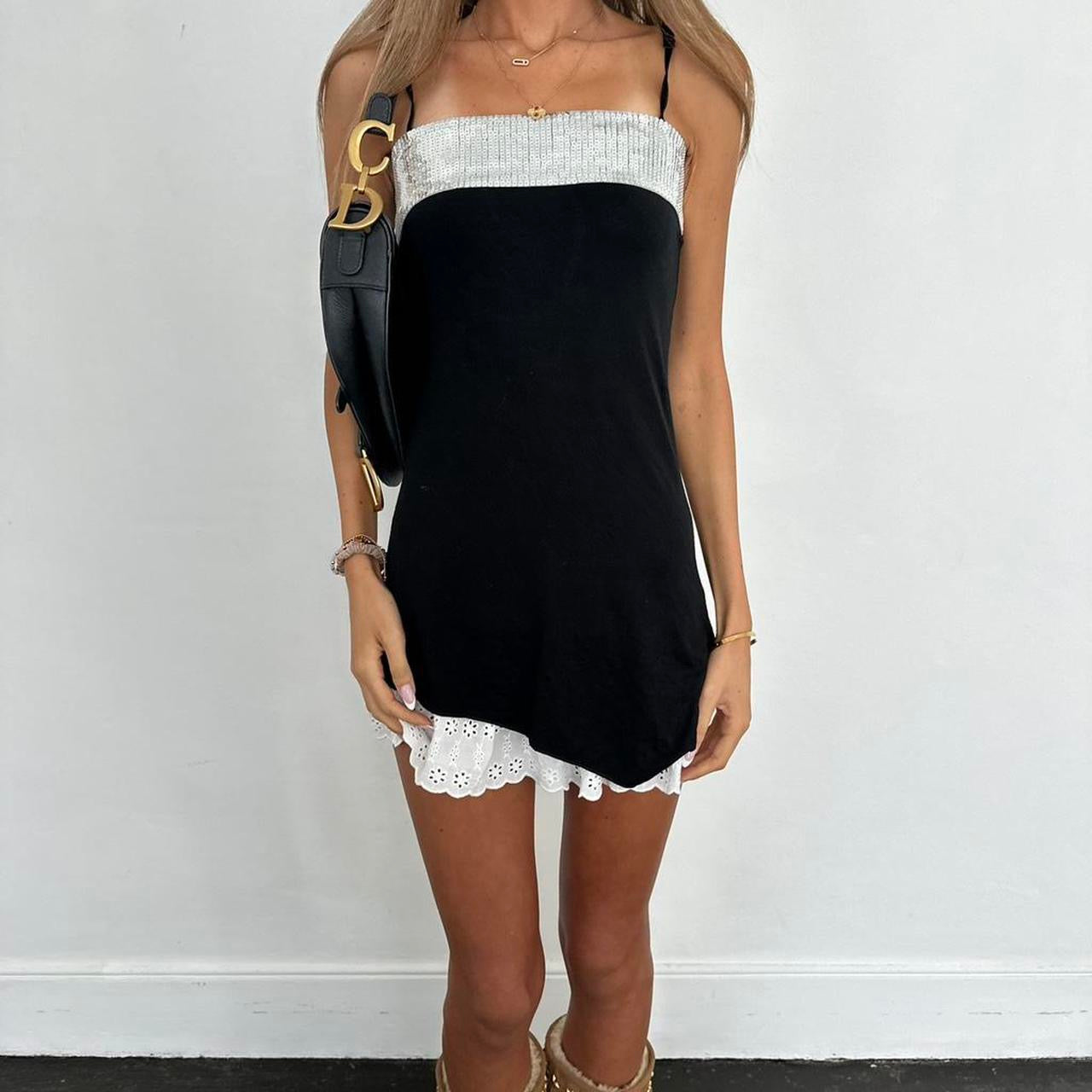 Vintage 2000’s black asymmetrical sequin cami top