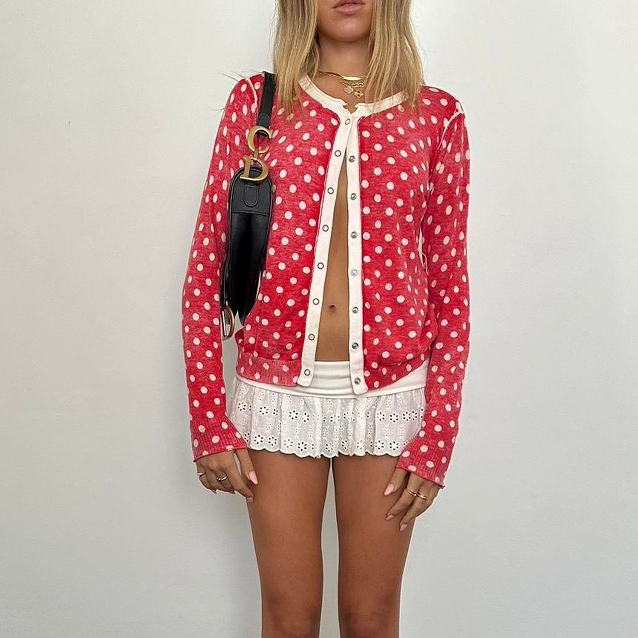 Vintage red polka dot long sleeve cardigan top