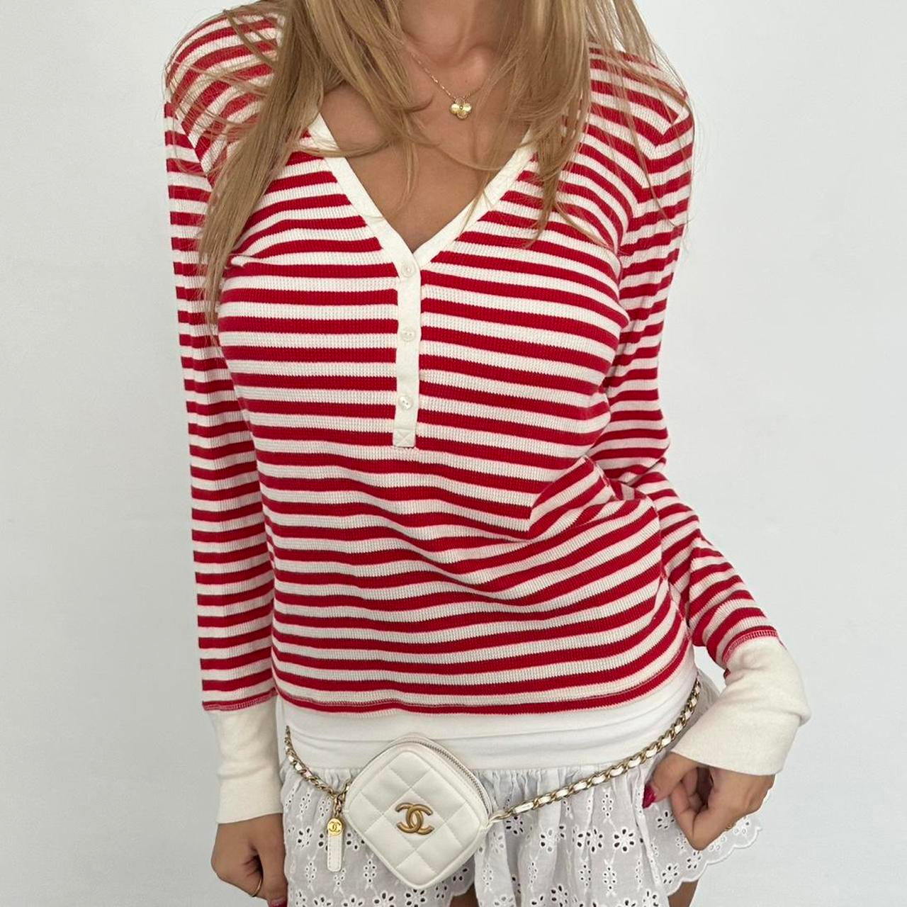 Vintage Victoria’s Secret red & white striped henley top