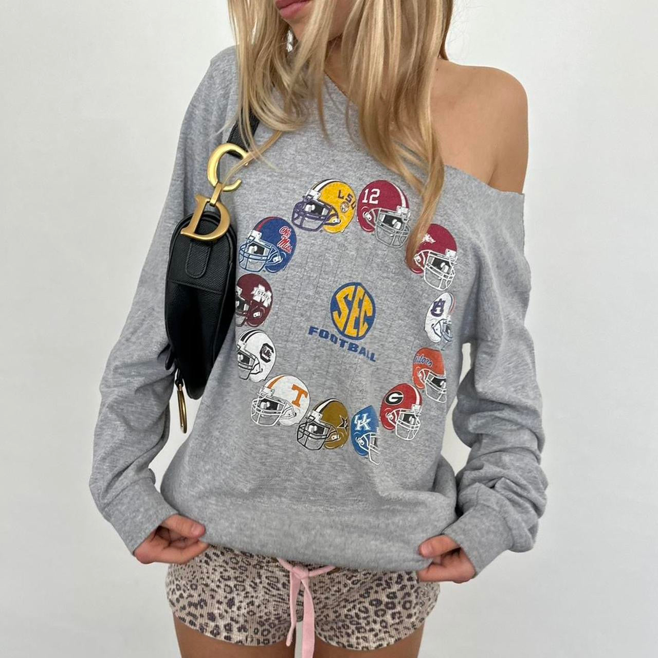 Vintage football off shoulder long sleeve top
