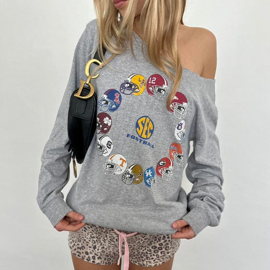 Vintage football off shoulder long sleeve top