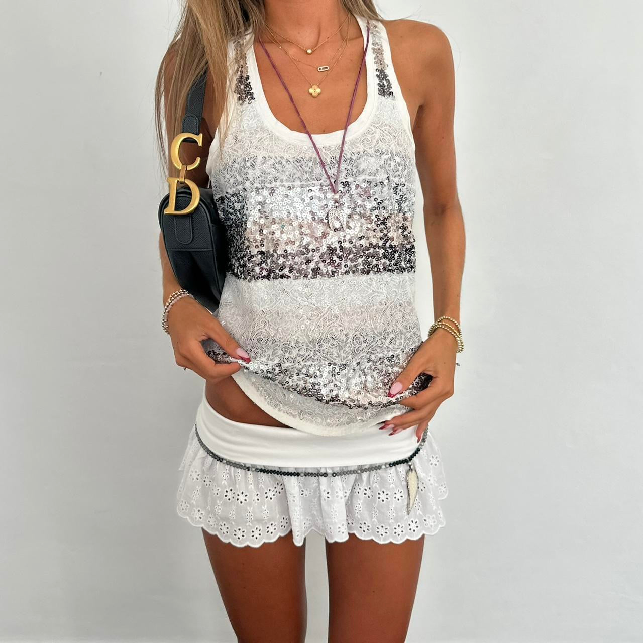 Vintage 2000’s silver sequin embellished top