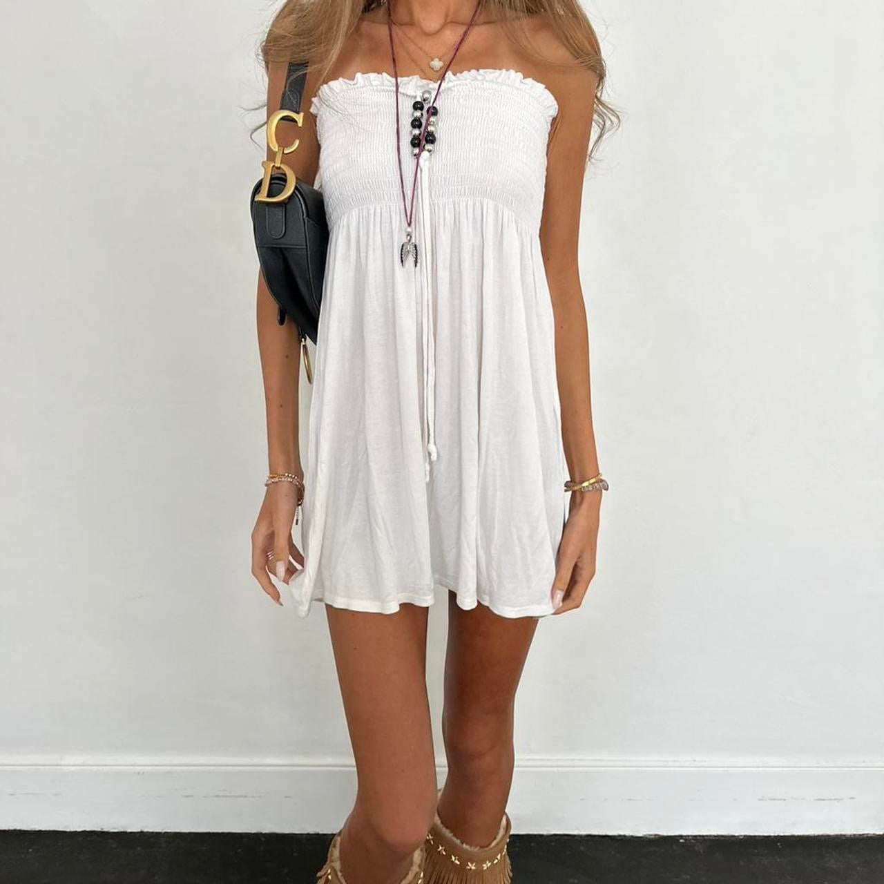 Vintage 00s white boho strapless dress