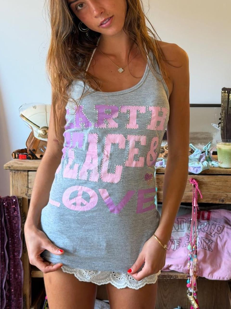 Vintage 00’s Earth Peace and Love Victoria’s Secret graphic tank top