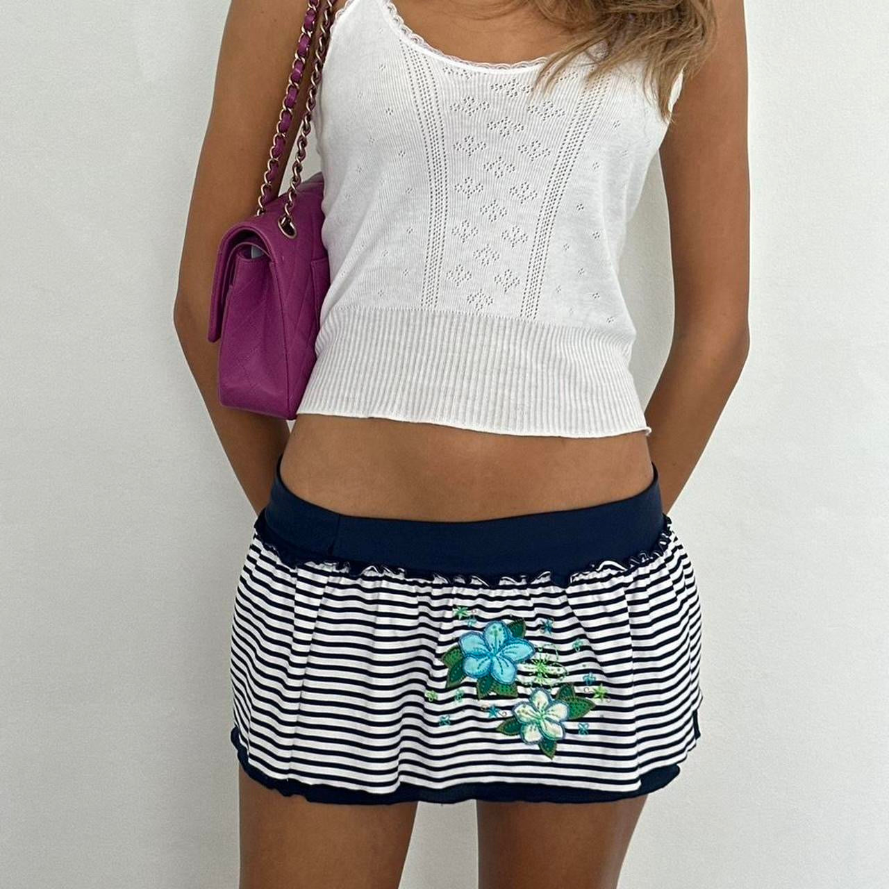 Vintage striped flower mini skirt