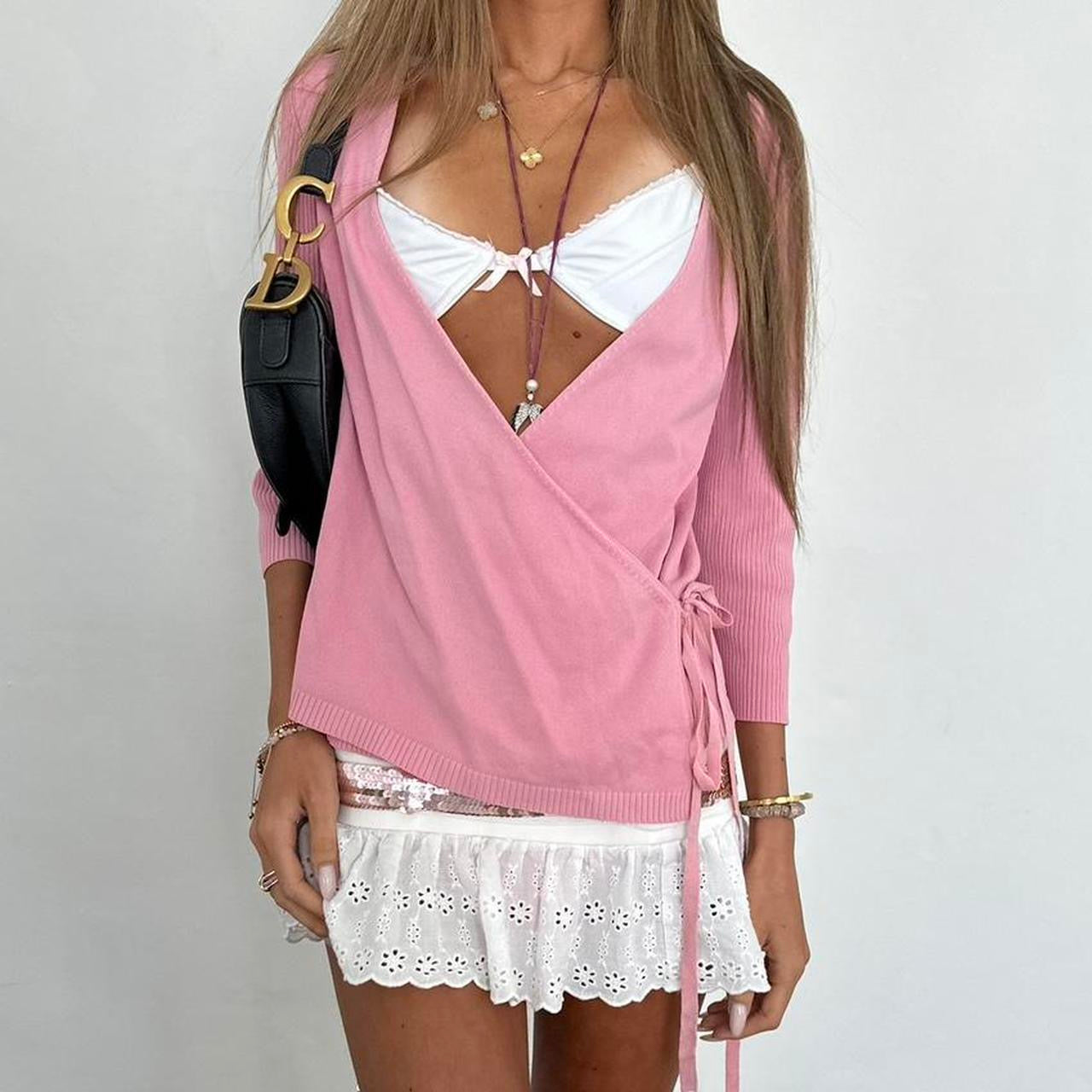 Vintage pink wrap tie up top