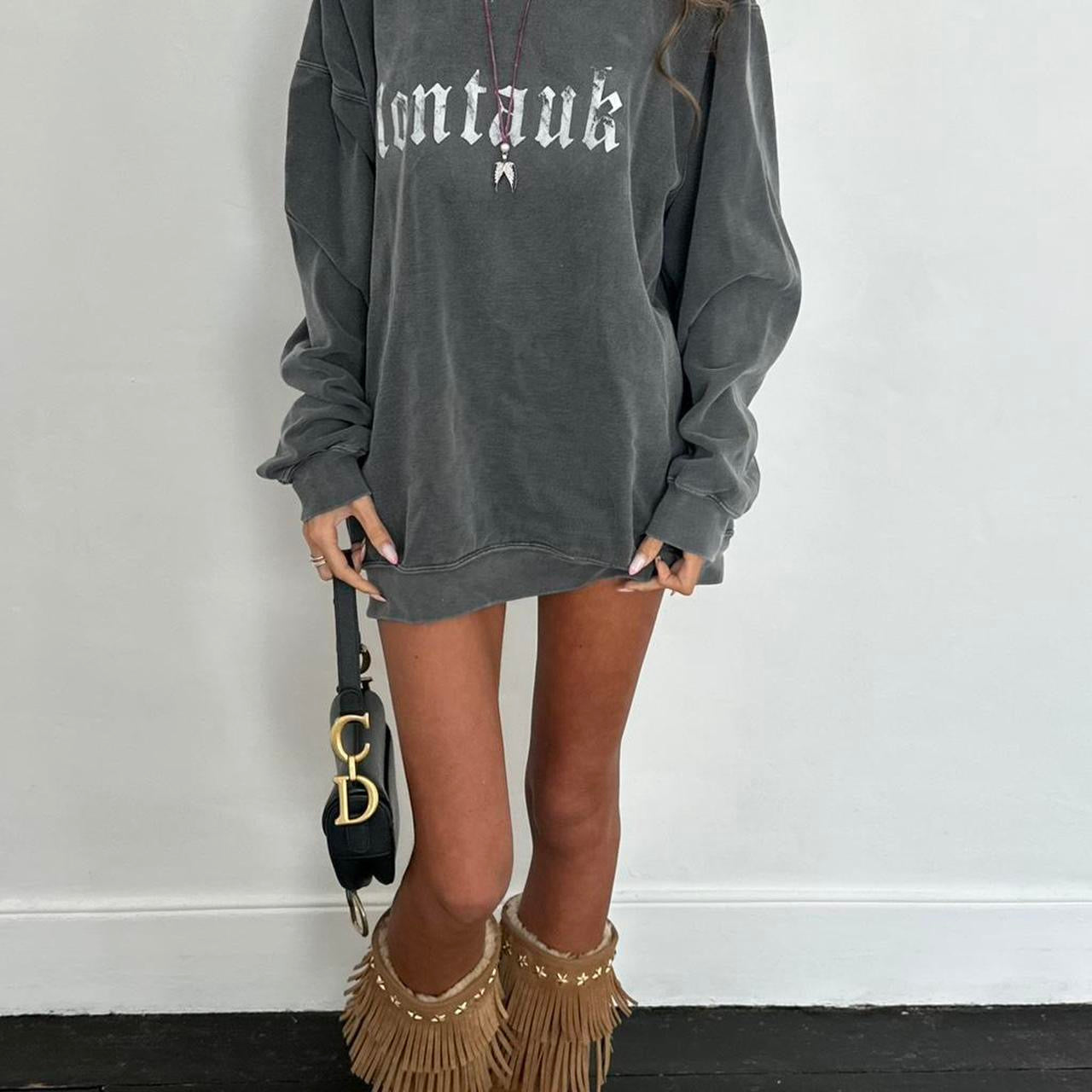 Vintage grey Montauk script washed distressed sweatshirt