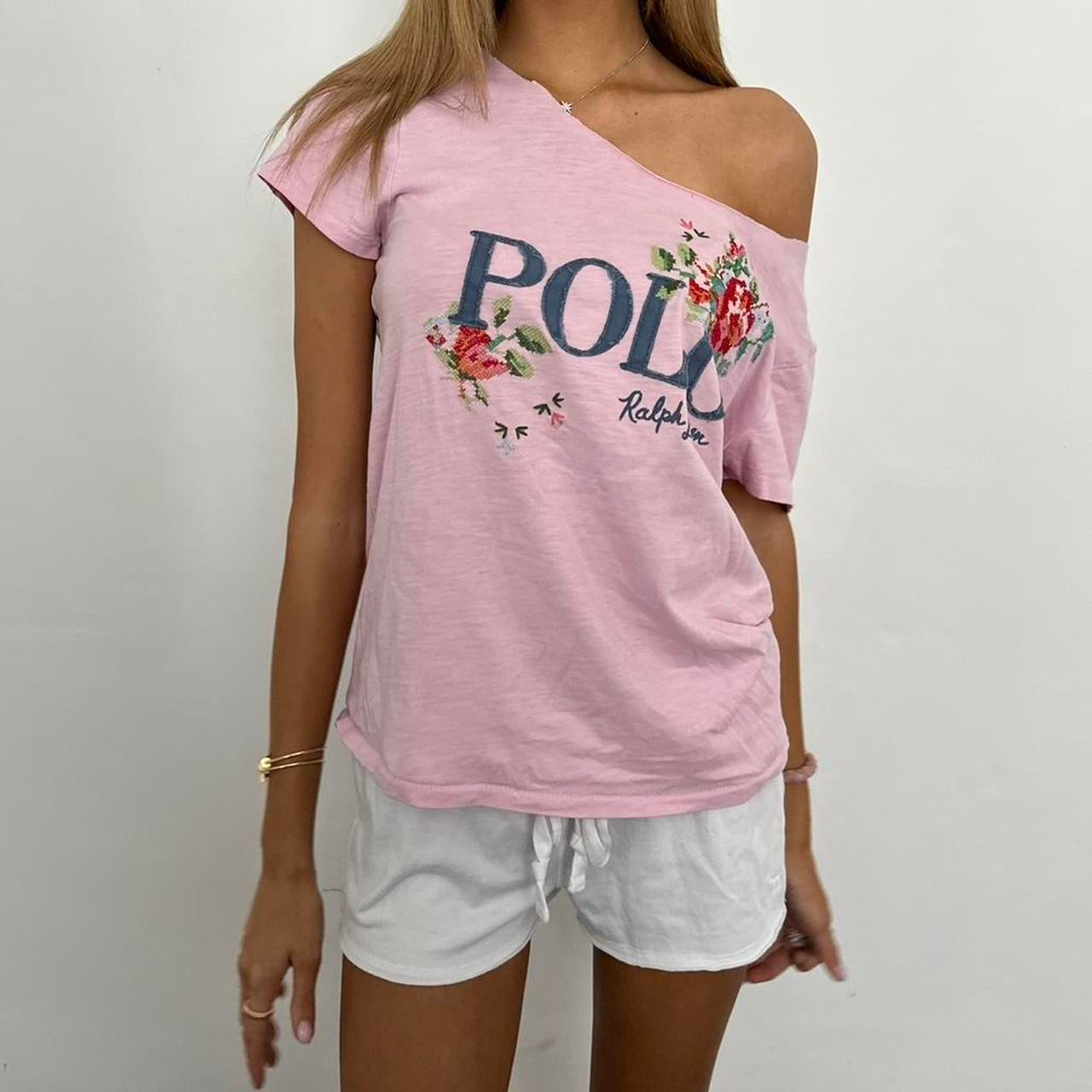 Vintage Ralph Lauren pink flower off shoulder top