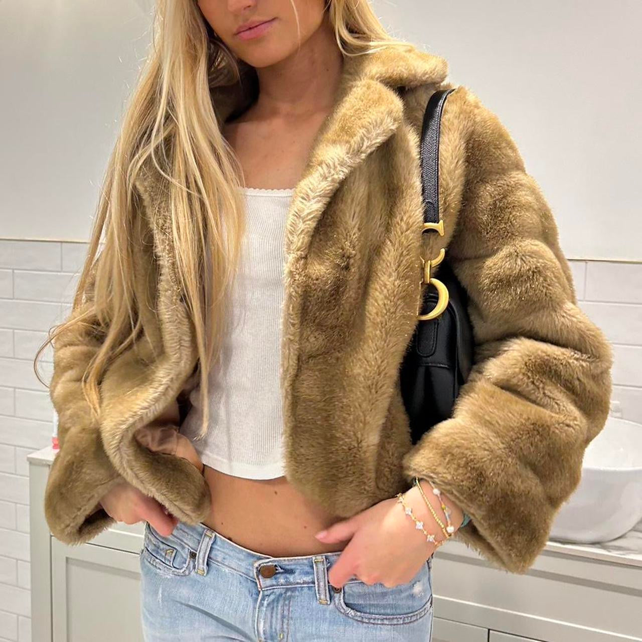 Vintage 2000’s light brown faux fur jacket