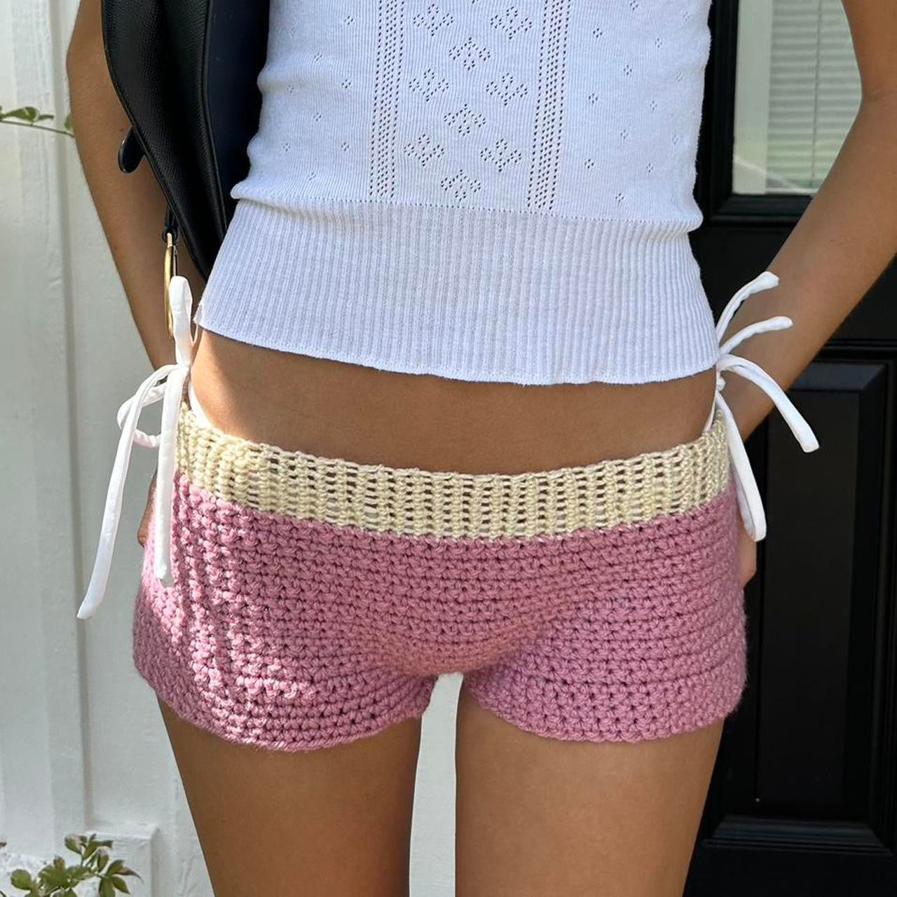 Vintage pink crochet micro shorts