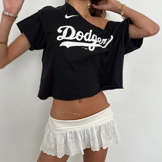 Vintage early 2000s Dodgers black off shoulder top 🖤