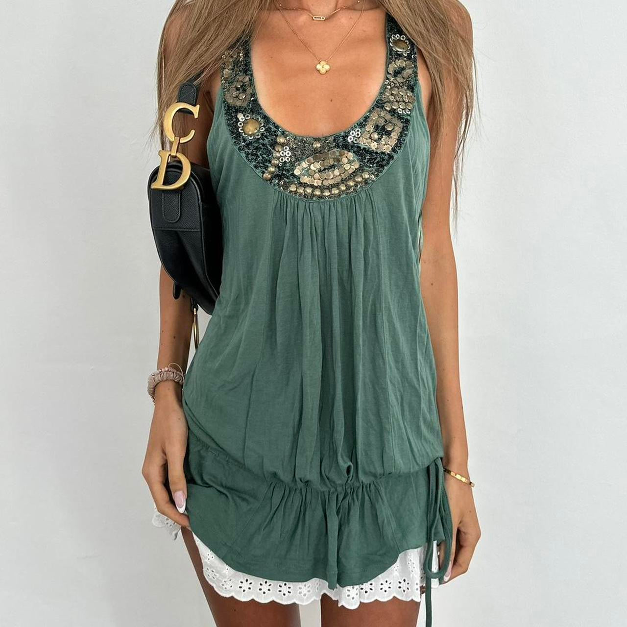 Vintage 2000’s embellished green top