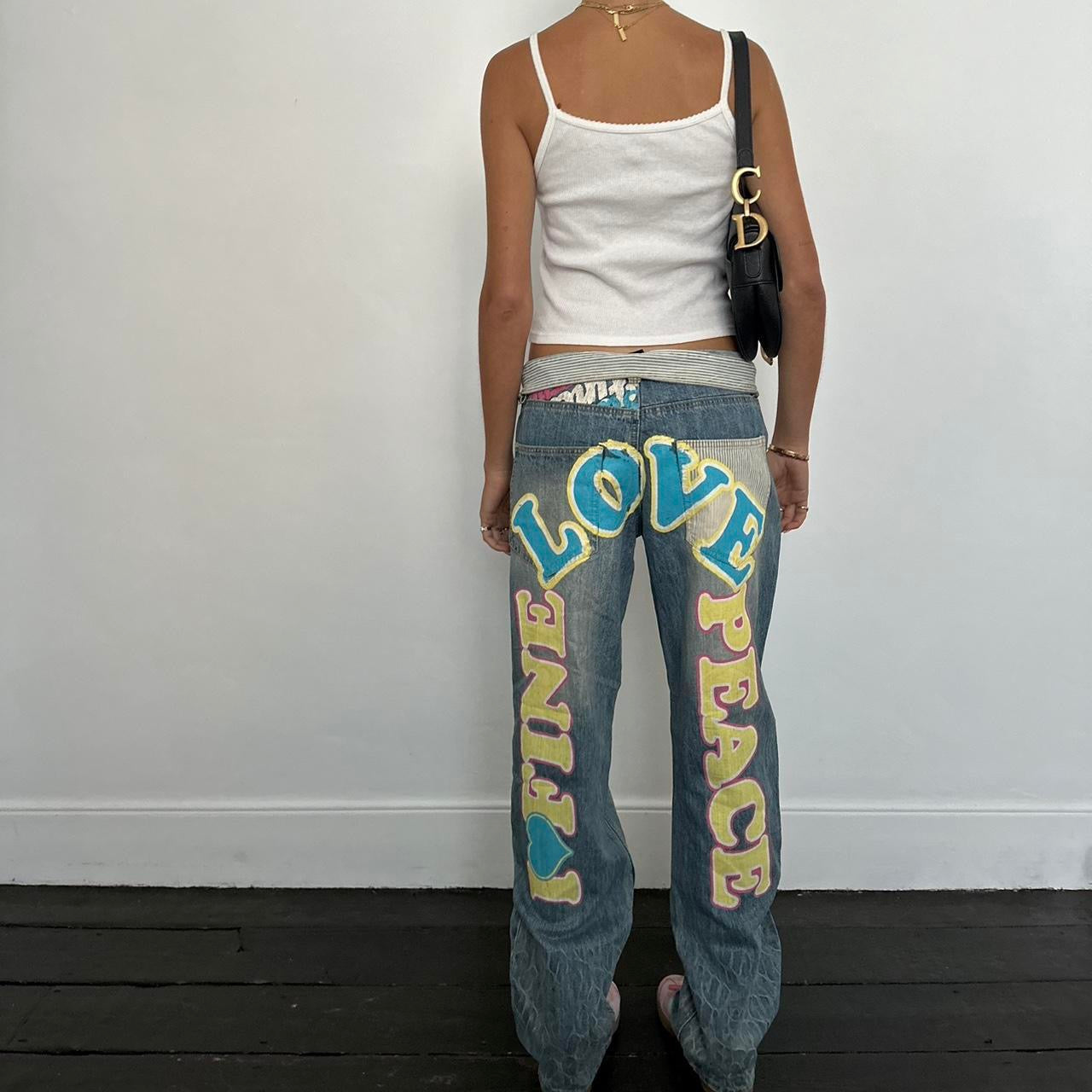 Vintage iconic rare 90’s love peace surf jeans