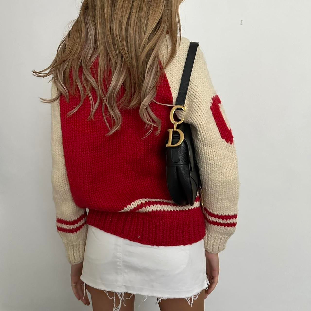 Vintage RARE New York red knit zip up jacket ♡