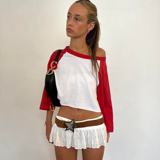 Vintage white & red raglan long sleeves top