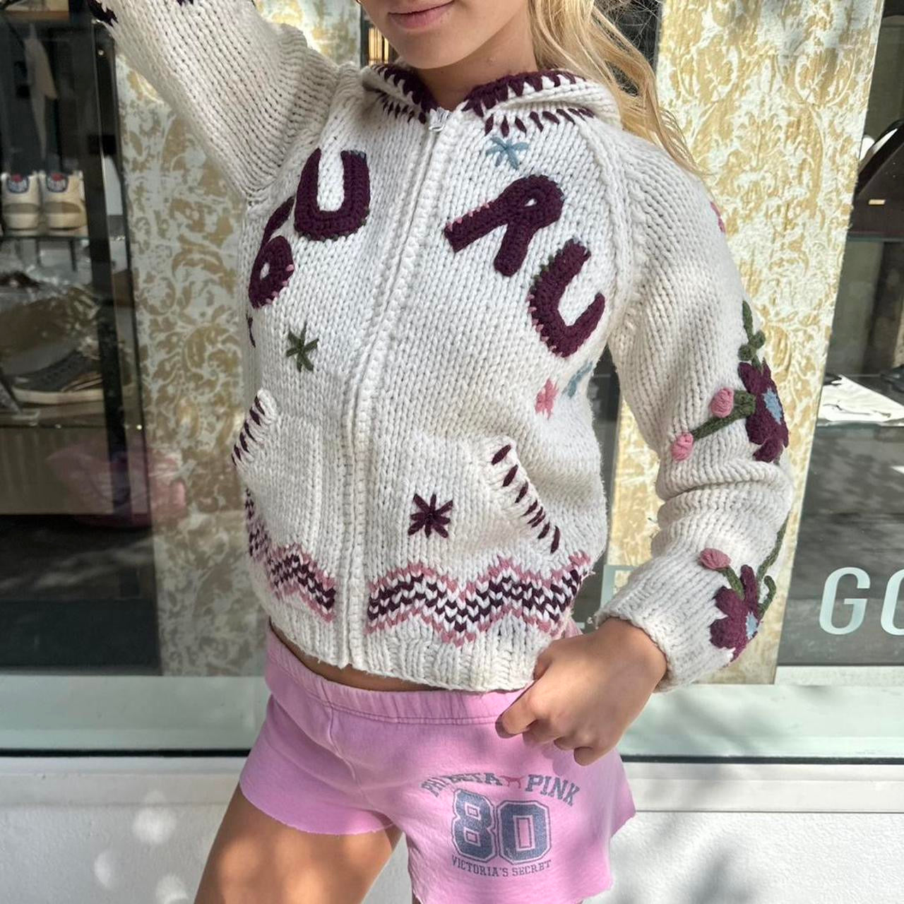 Vintage 2000’s floral knitted zip up hoodie
