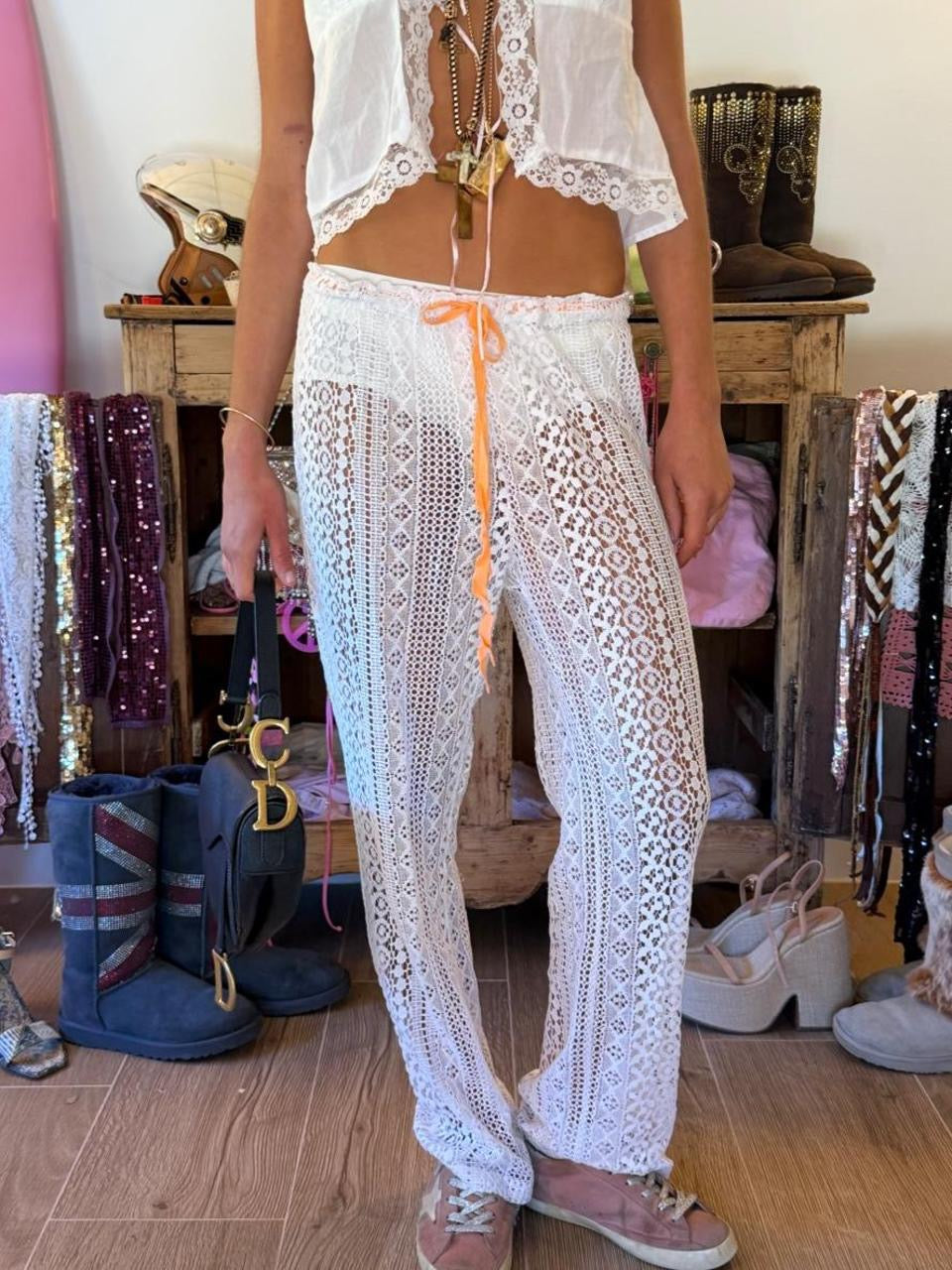 Vintage 00’s Victoria’s Secret white boho lace knit pants