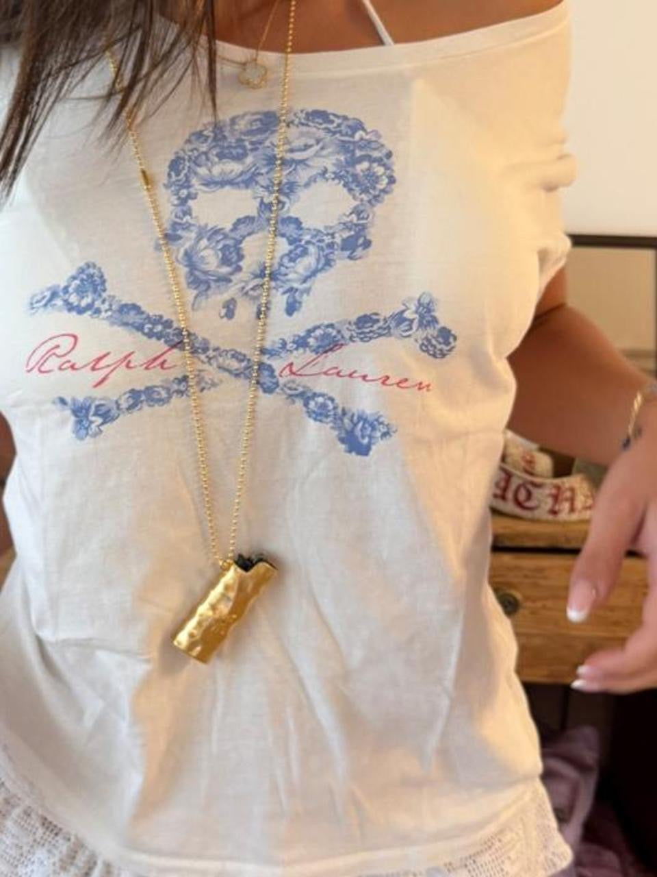 Vintage 00’s Polo Ralph Lauren white skull baby tee