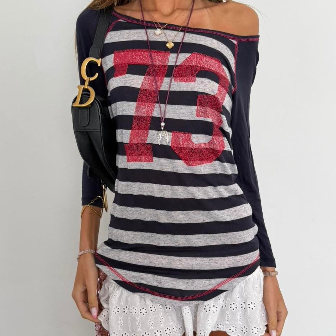 Vintage 00s soft navy striped long sleeve top
