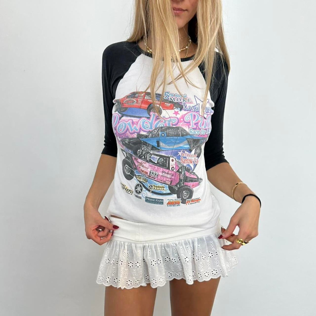 Vintage raglan race car graphic tee