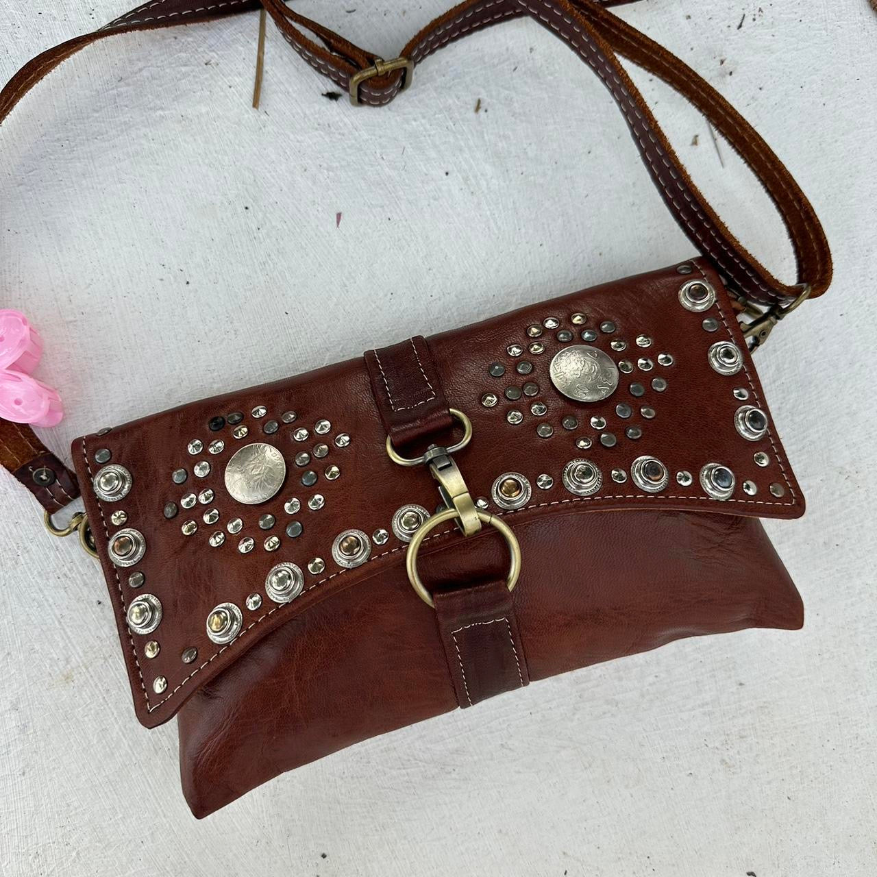 Vintage crescent Luna leather studded bag 🌙