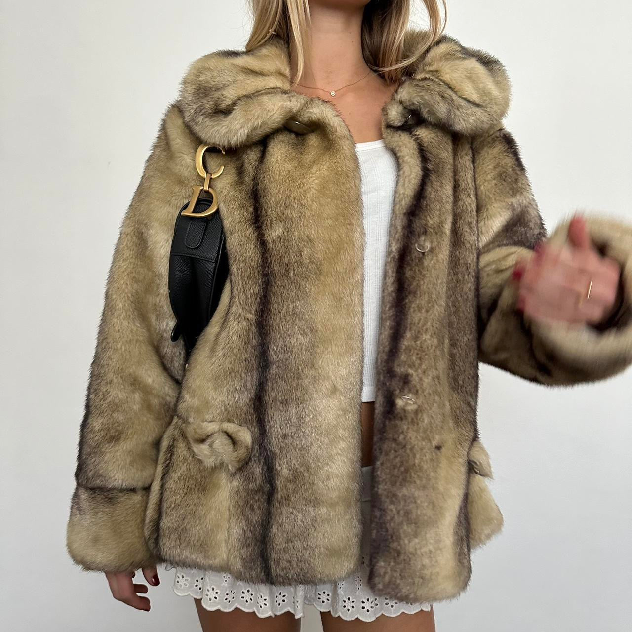 Vintage 2000’s brown & tan faux fur jacket