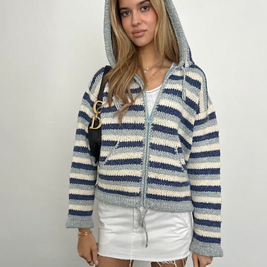 Vintage knitted blue striped zip up jacket 🧺