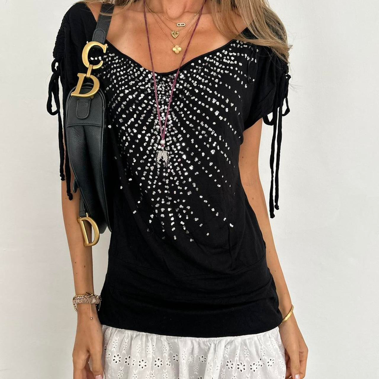 Vintage 90’s sequin wide neckline top