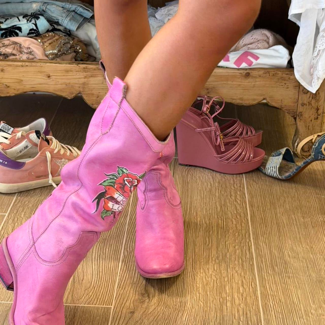 Vintage true love tattoo style pink boots