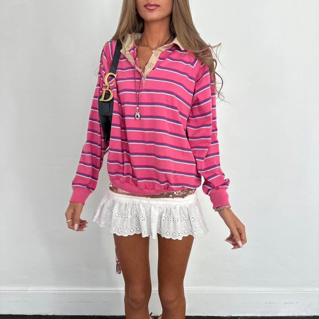 Vintage 90’s long sleeve pink striped polo top